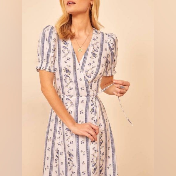 Reformation Veronika Midi Linen Dress - Roquefort - Medium - Picture 8 of 9